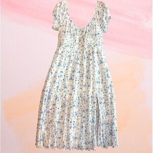 Aeropostale Floral Babydoll Tiered Maxi Dress XL Smocked Lined Pockets Slit